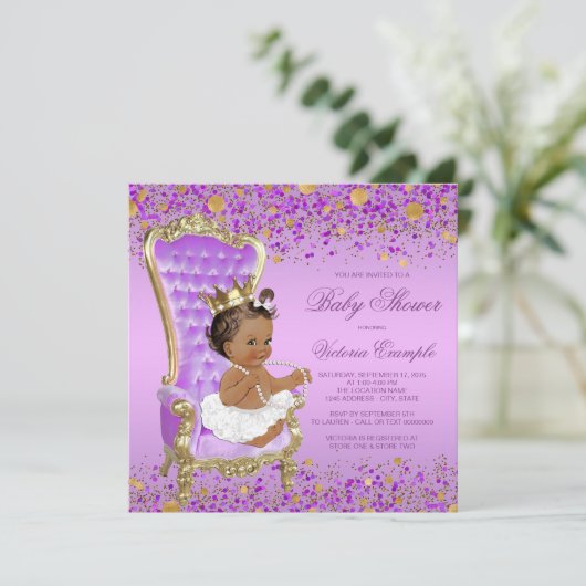 Invitation Baby shower de Princesse Ethnique Purple Gold (Debout devant)