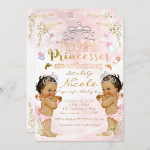 Invitation Baby shower de princesse Pink Sparkle Twin Girls