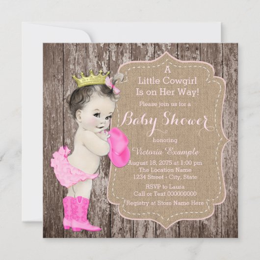 Invitation Baby shower de princesse rustique Cowgirl (Devant)