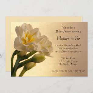 Invitation Baby shower de printemps blanc double jonquilles