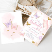 Invitation Baby shower de printemps de papillon rose or