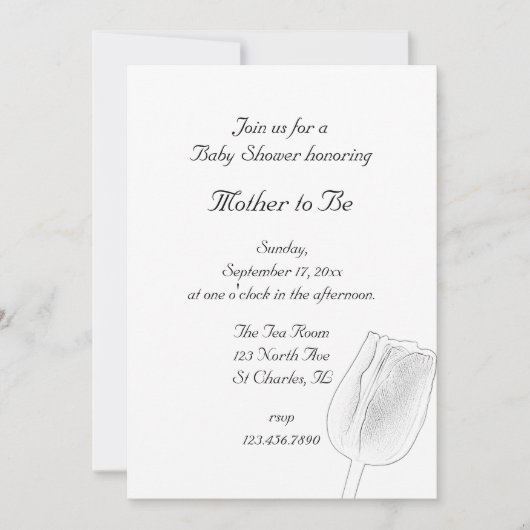 Invitation Baby shower de printemps d'esquisse de tulipe (Devant)