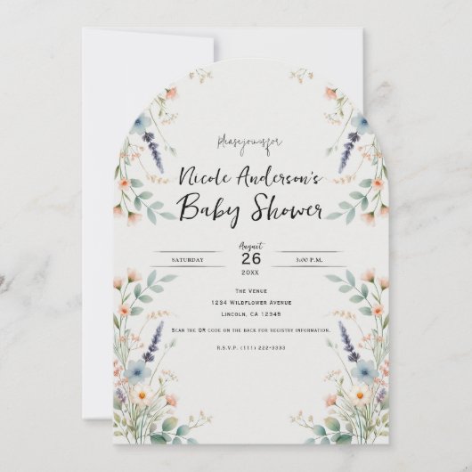 Invitation Baby shower de printemps Fleur sauvage aquarelle (Devant)