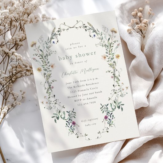 Invitation Baby shower de printemps fleur sauvage Floral Wrea