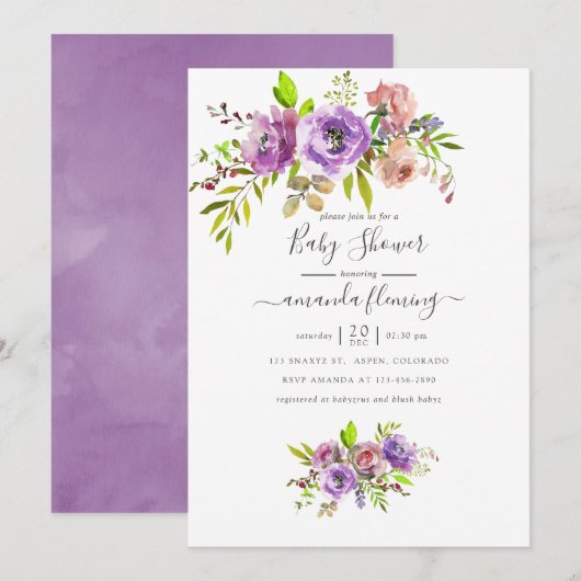 Invitation Baby shower de printemps floral aquarelle (Devant / Derrière)