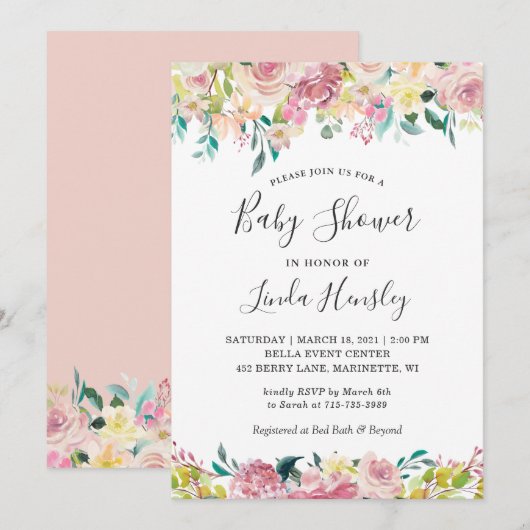 Invitation Baby shower de printemps Pastel Blush Garden Flora (Devant / Derrière)