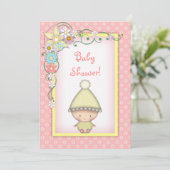 Invitation Baby shower de printemps rose et jaune pour filles (Debout devant)