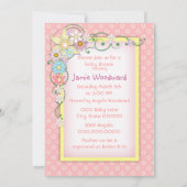Invitation Baby shower de printemps rose et jaune pour filles (Dos)