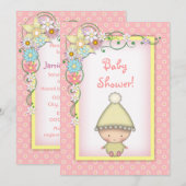 Invitation Baby shower de printemps rose et jaune pour filles (Devant / Derrière)