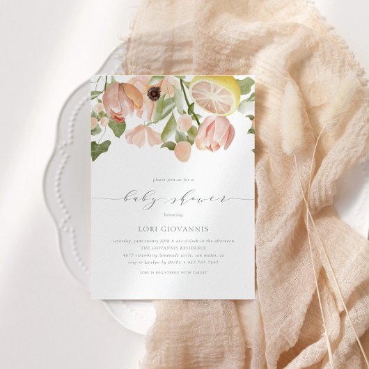 Invitation Baby shower de printemps rose limonade moderne