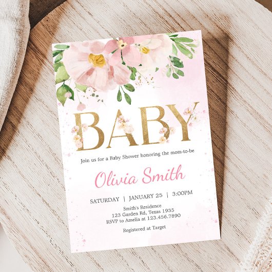 Invitation Baby shower de printemps rose pâle