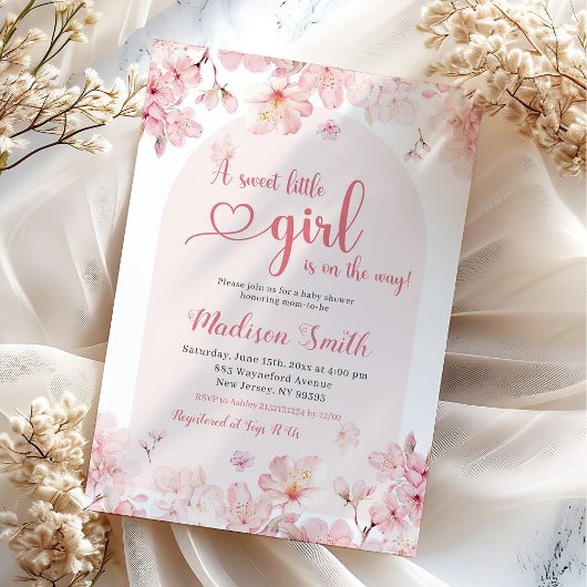 Invitation Baby shower de printemps rose Sakura cerisier