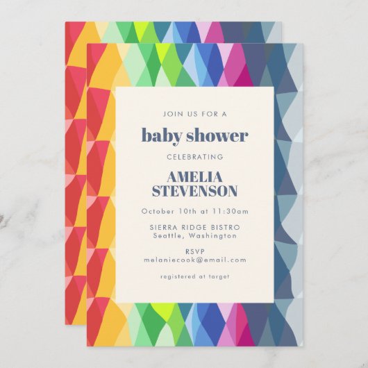 Invitation Baby shower de prisme arc-en-ciel géométrique mign (Devant / Derrière)