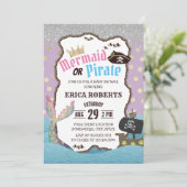 Invitation Baby shower de puces de sirène ou de pirate pourpr (Debout devant)