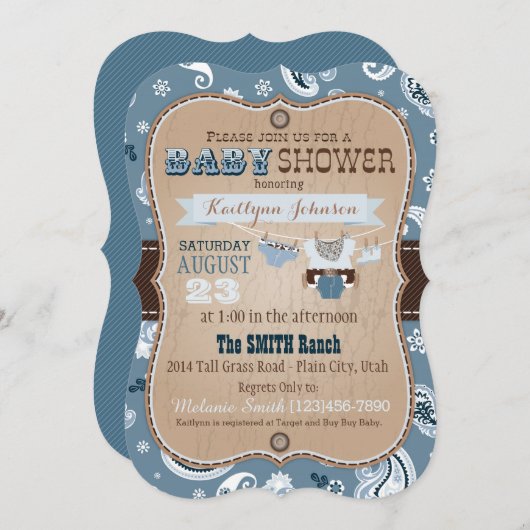 Invitation Baby shower de pullover de bandanna de cowboy (Devant / Derrière)