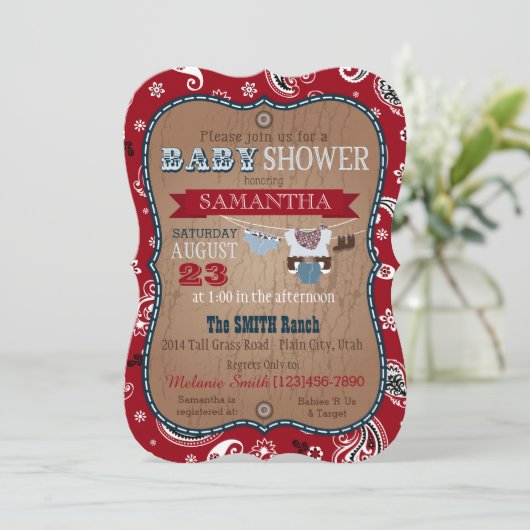 Invitation Baby shower de pullover de bandanna de cowboy (Debout devant)