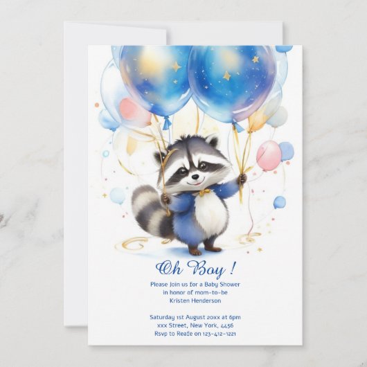Invitation Baby shower de Raccoon Watercolor (Devant)