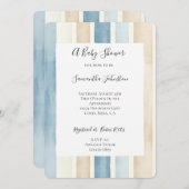 Invitation Baby shower de rayures beige crème bleue (Devant / Derrière)
