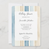 Invitation Baby shower de rayures beige crème bleue (Devant)