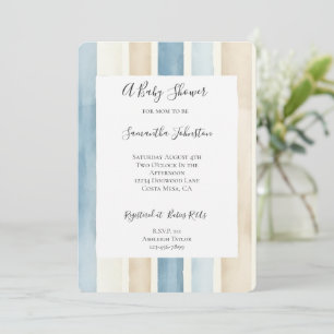 Invitation Baby shower de rayures beige crème bleue