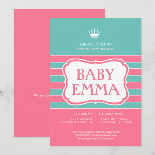 Invitation Baby shower de rayures turquoise rose