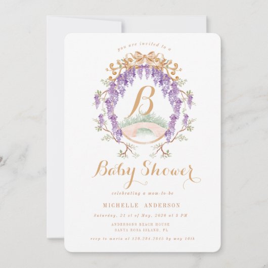 Invitation Baby shower de régence florale de la Wisteria vint (Devant)