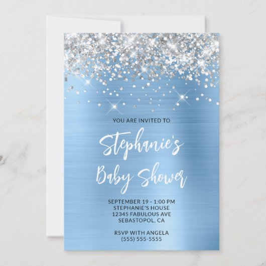 Invitation Baby shower de registre en ligne Silver et Blue Gl (Devant)