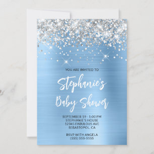 Invitation Baby shower de registre en ligne Silver et Blue Gl