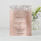 Invitation Baby shower de registre en ligne Silver Rose Gold  (Debout devant)