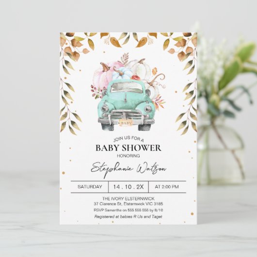 Invitation Baby shower de remplissage de camions Citrouilles (Debout devant)