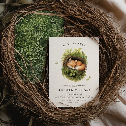 Invitation Baby shower de renard couché d'aquarell