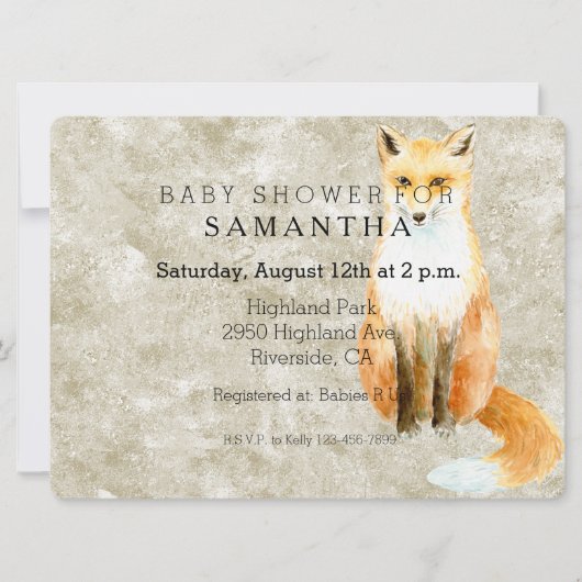 Invitation Baby shower de renard doux (Devant)