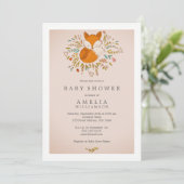 Invitation Baby shower de renard rose doux en bois (Debout devant)