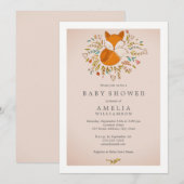 Invitation Baby shower de renard rose doux en bois (Devant / Derrière)