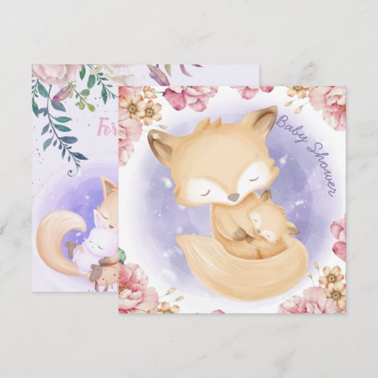 Invitation Baby shower de renards (Devant / Derrière)