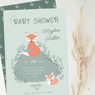 Invitation Baby shower de renards boho verts