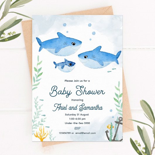 Invitation Baby shower de requin avec deux mamans