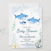Invitation Baby shower de requin avec deux mamans (Devant)