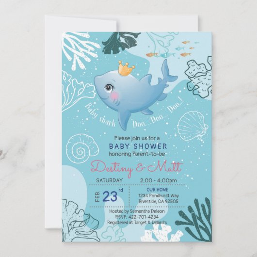 Invitation Baby shower de requin-bébé (Devant)