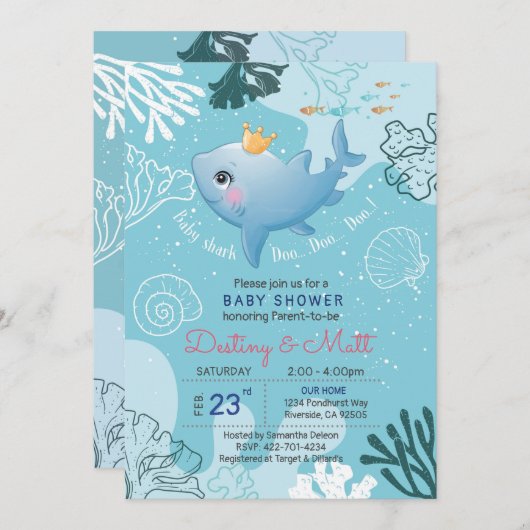 Invitation Baby shower de requin-bébé (Devant / Derrière)