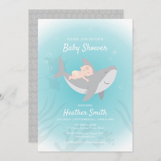Invitation Baby shower de requin doux (Devant / Derrière)