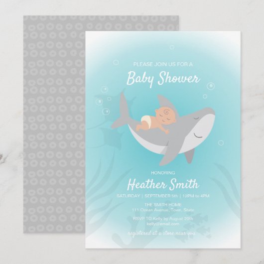 Invitation Baby shower de requin doux (Devant / Derrière)
