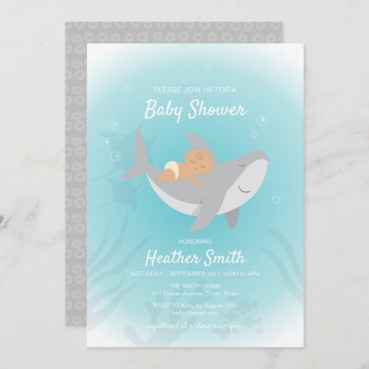 Invitation Baby shower de requin doux (Devant / Derrière)