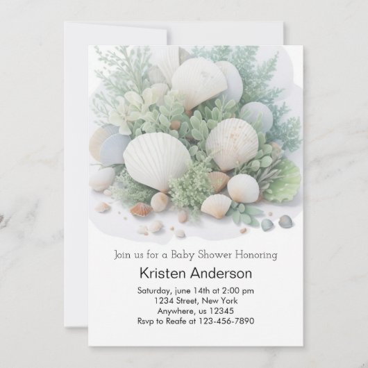 Invitation Baby shower de rêve Sage Green Ocean (Devant)