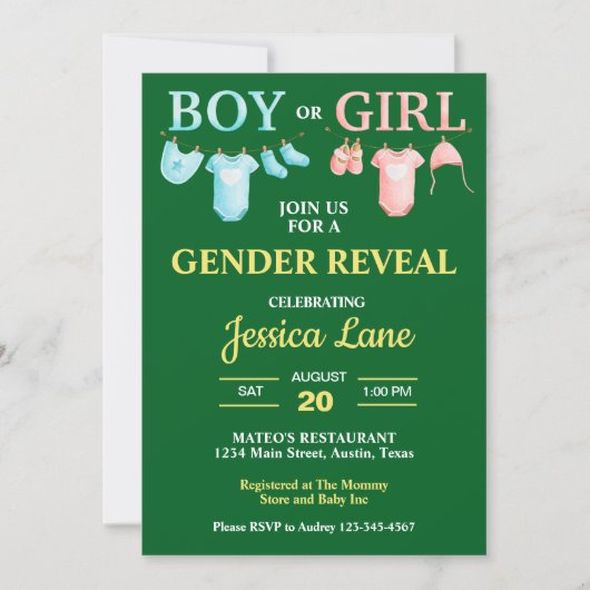 Invitation Baby shower de révélation de genre de garçon ou de (Devant)