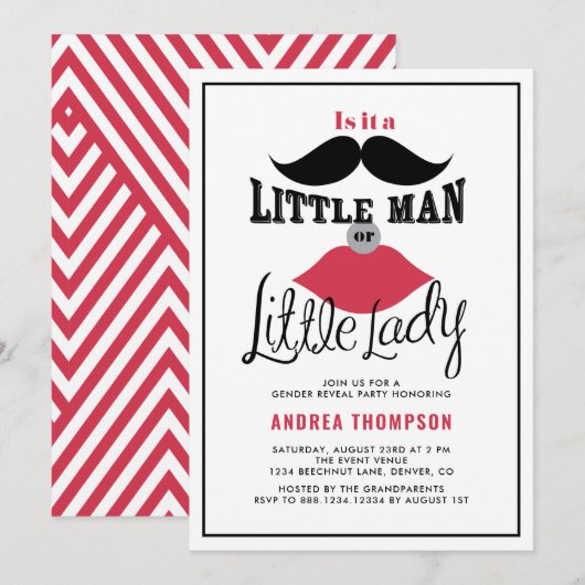 Invitation Baby shower de révélation de genre de la moustache (Devant / Derrière)