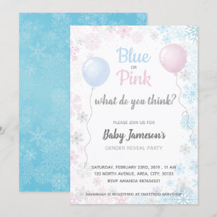 Invitation Baby shower de révélation de genre des flocons de 