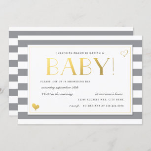 Invitation Baby shower de révélation de genre en Gris & Faux