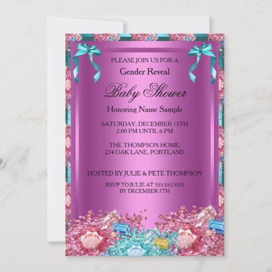 Invitation Baby shower de révélation de genre rose Turquoise (Devant)