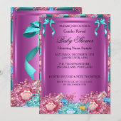 Invitation Baby shower de révélation de genre rose Turquoise (Devant / Derrière)